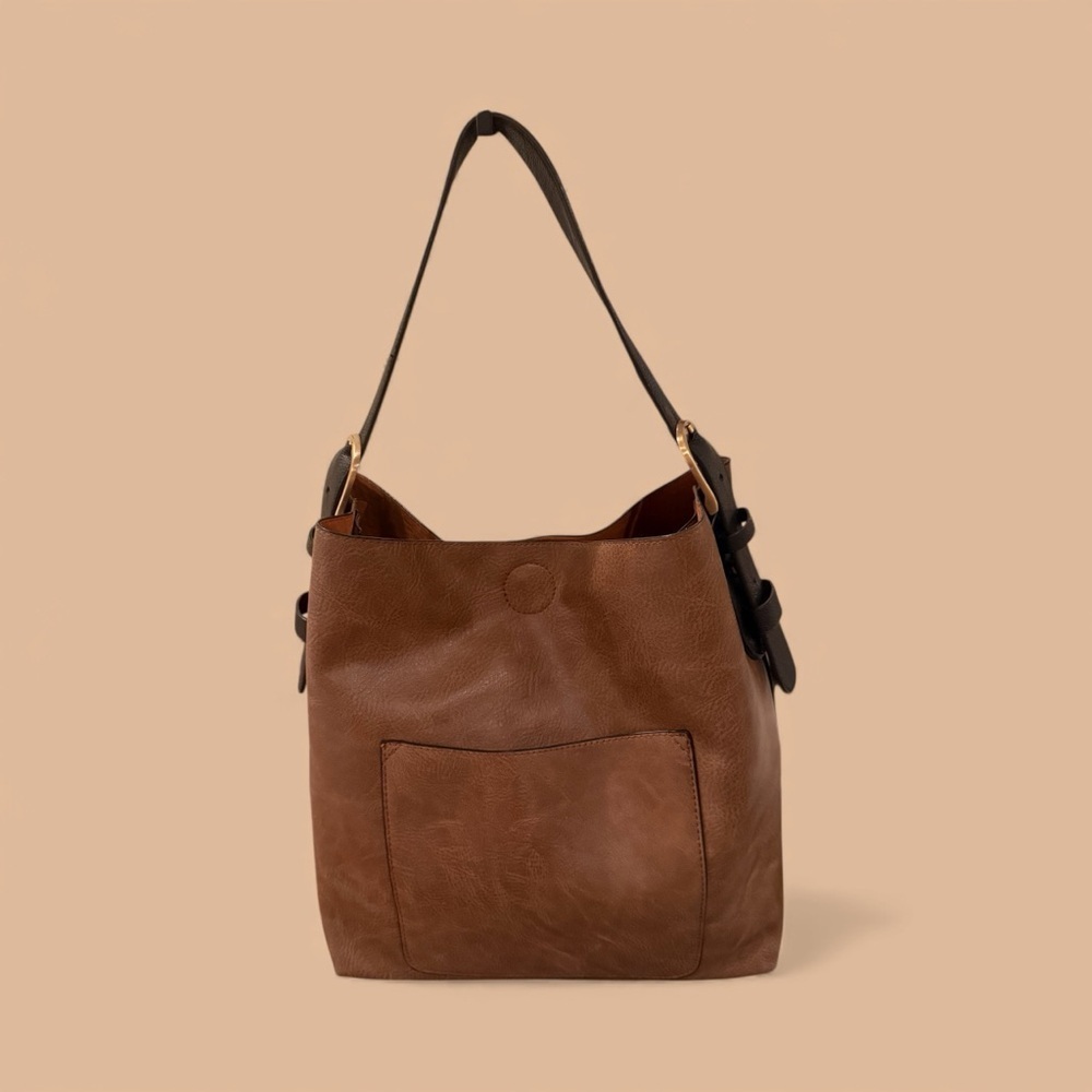 Classic Women’s Hobo Shoulder Bag Vegan Leather Snap Closure Coffee Large - Picture 1 of 17
